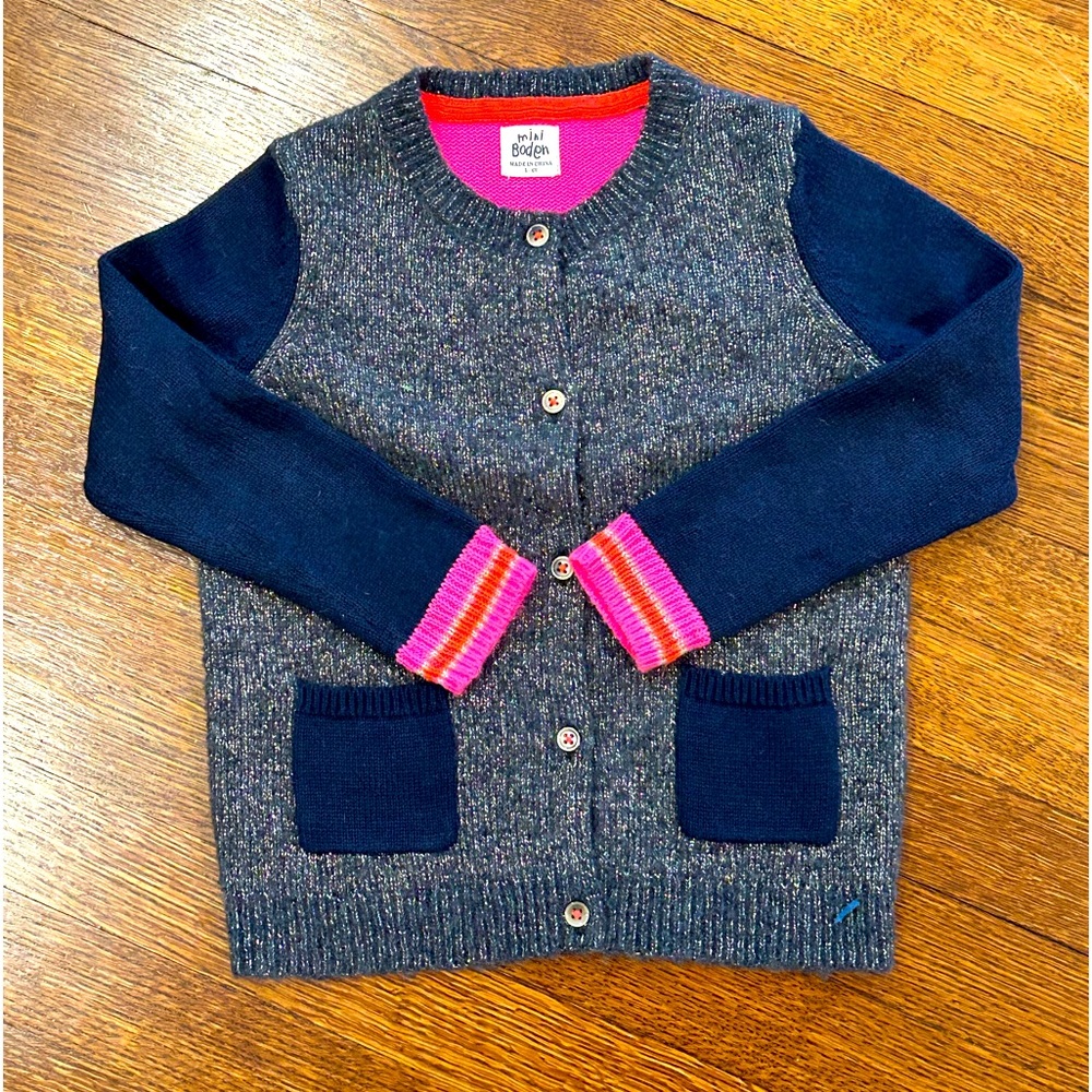NWOT Pink and Blue Shimmer Mini Boden Cardigan Sweater Girls 5-6 Yrs